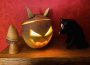 Lanterna di Halloween ricavata da una rapa intagliata con una candela accesa